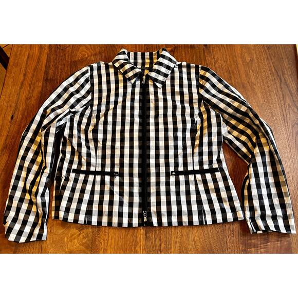 Lauren Ralph Lauren Gingham Check Jacket XL Zip Front Black White Women’s - Picture 1 of 9